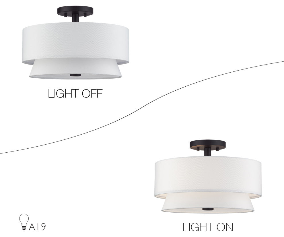 Fontana 3 Light Bronze Large Semi-Flush with Hand Crafted Off-White Shades
