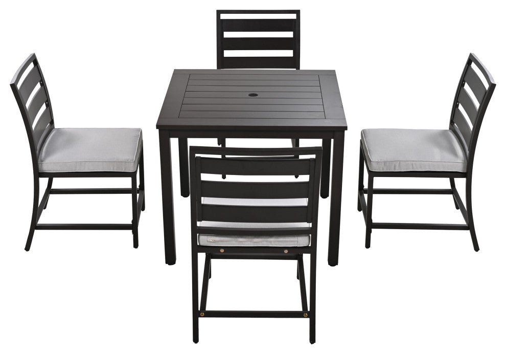 5-Piece Outdoor Steel Patio Dining Set with table and four chairs, Dark Brown