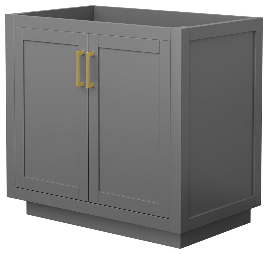 36" Single Bathroom Vanity, Dark Gray, No Countertop, No Sink, Gold Trim