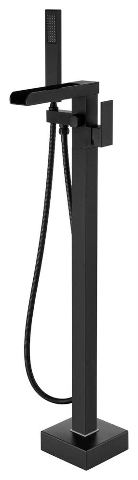Single Handle Floor Mounted Freestanding Tub Filler with Hand Shower, Matte Blac