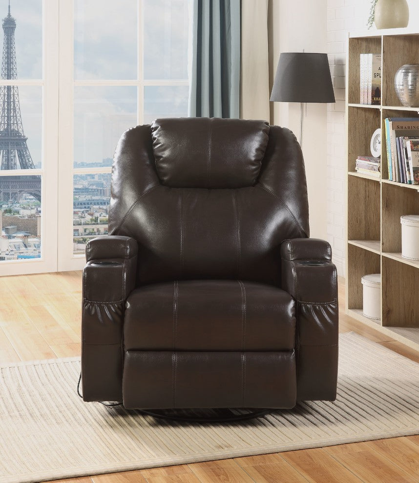 Acme Waterlily Swivel Rocker Recliner with Massage, Brown Pu