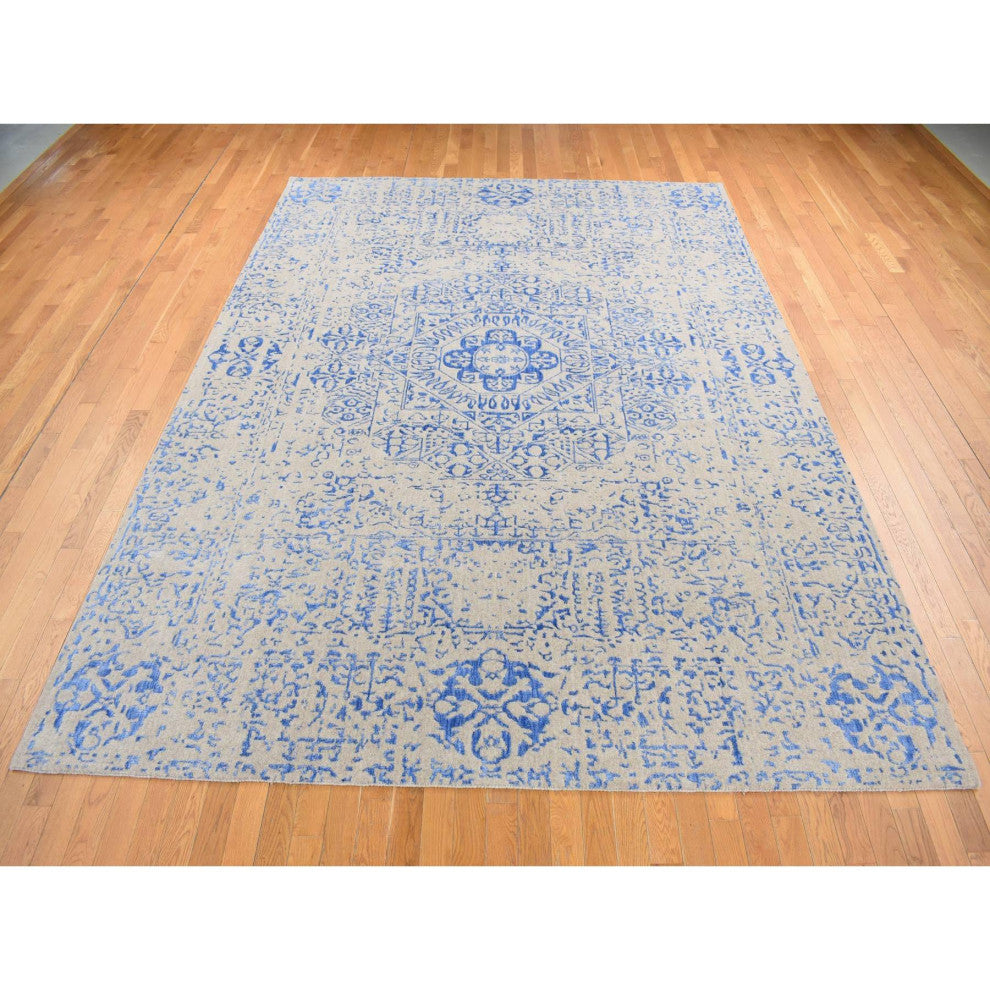 Bayern Blue, Hand Loomed, Wool and Art Silk, Mamluk Design, Rug, 8'9"x12'