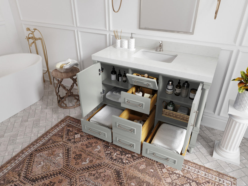 Aberdeen 48 Single Sink Bath Vanity in Coventry Gray 2" White Quartz