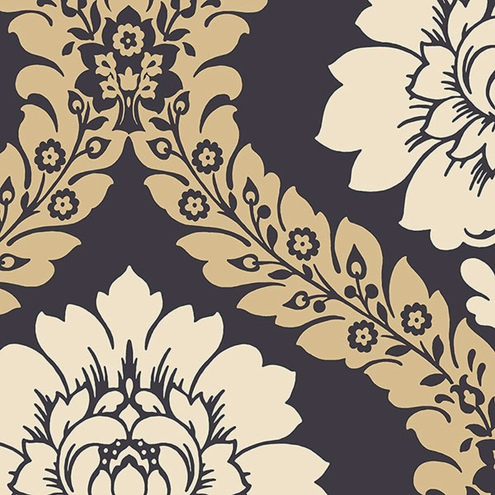 Shades, Damask Geometric Graphic Cream, Blue Wallpaper Roll