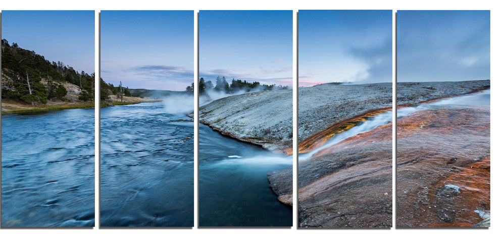 Midway Geyser Basin In Yellowstone, Seashore Canvas Print, 60"x28", 5 Panels