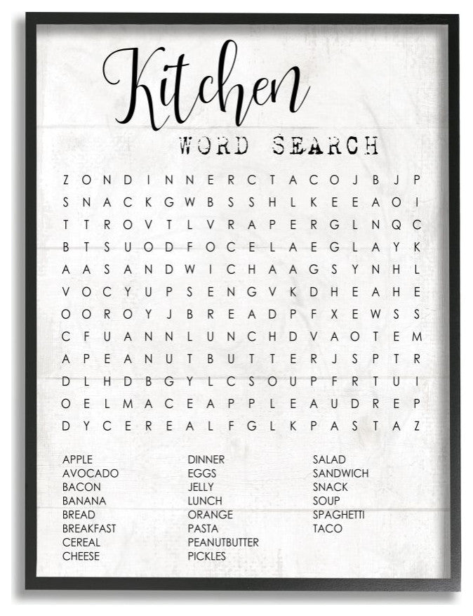Stupell Industries Kitchen Word Search Family Word Design, 16"x20", Black Framed