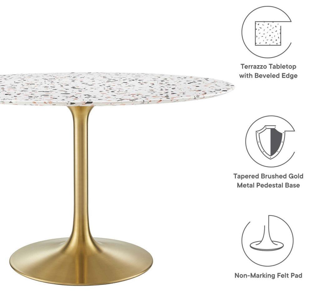 Lippa 47" Round Terrazzo Dining Table, Gold White