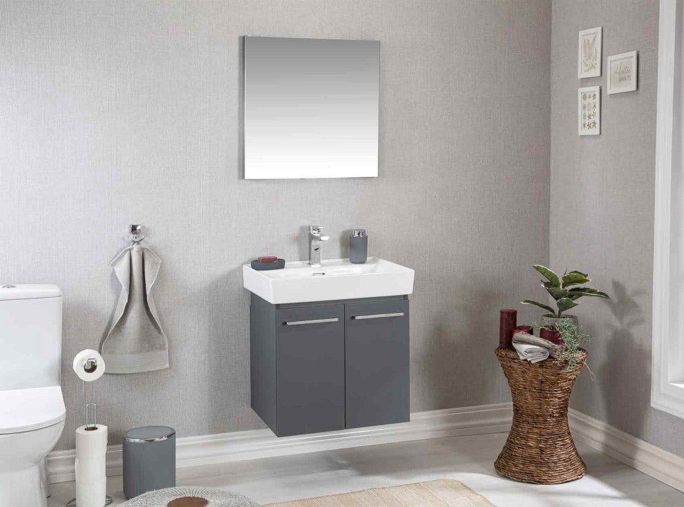 Vita Collection Gray Bathroom Vanity With Sink, Mirror, Countertop, 24