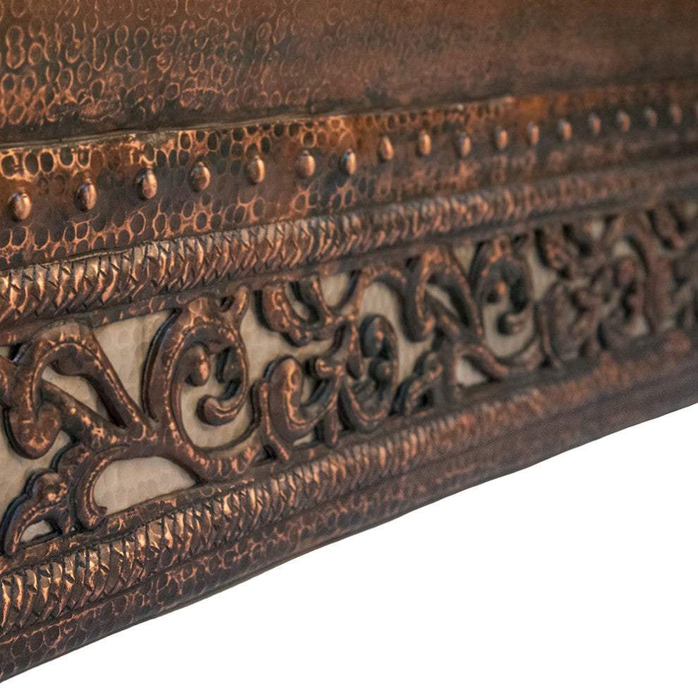 67" Hammered Copper Double Slipper Bathtub, Scroll Base, Nickel Inlay & Drain