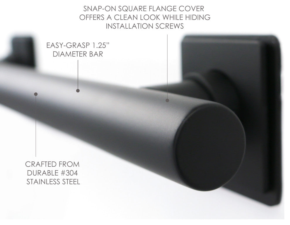 Coronado Designer Straight Bathroom Shower Grab Bar With Square Flanges, 42"