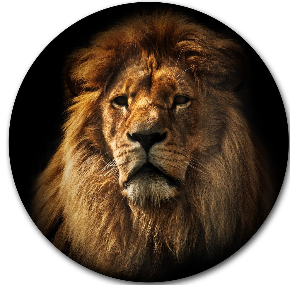 Lion Portrait With Rich Mane, Animal Digital Art Disc Metal Art, 38"