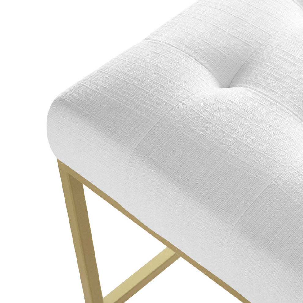 Counter Stool Chair, Set of 2, Fabric, Metal, Gold White, Modern, Bar Pub Bistro