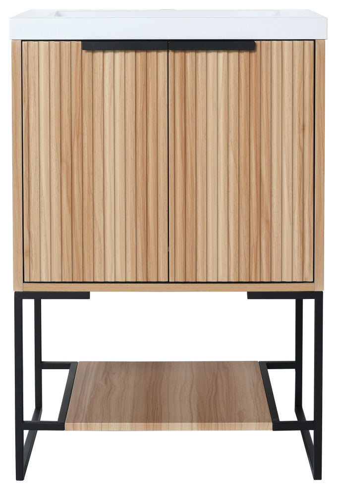 Plywood Freestanding Bathroom Vanity Set with White Ceramic Sink , Maple, 24