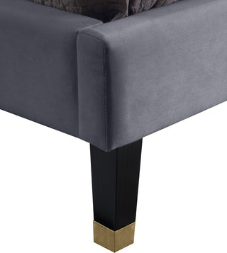 Harlie Velvet Upholstered Bed, Gray, Full