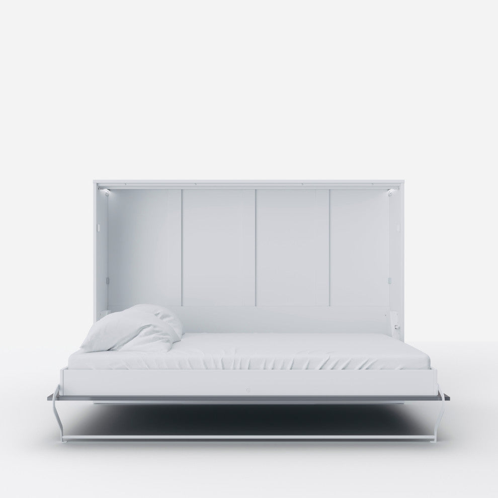 Contempo Horizontal Wall Bed, European Full XL size, White/Grey Gloss