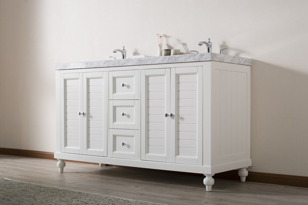Stufurhome Kent 60" White Double Sink Bathroom Vanity, Without Faucet