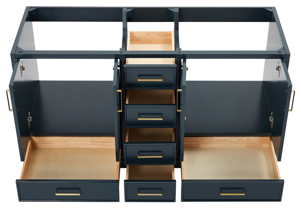Ariel Stafford 60" Double Sink Bathroom Vanity Base, Midnight Blue