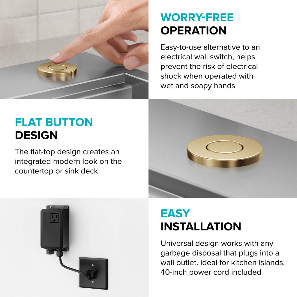KRAUS Garbage Disposal Air Switch Kit 2 Flat Push Buttons SFS & BB, Kwda-200bb