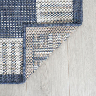 Elgin Transitional Striped Border Navy/Cream Indoor/Outdoor Scatter Mat 2'x3'