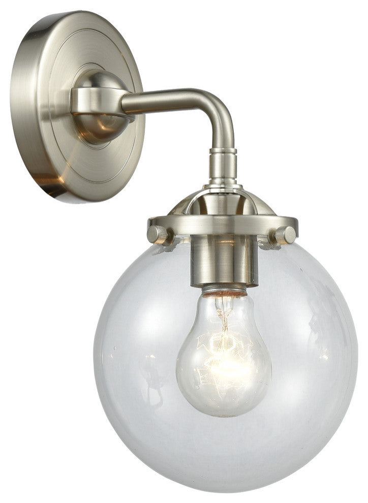1-Light Beacon 6" Sconce, Brushed Satin Nickel, Glass: Clear