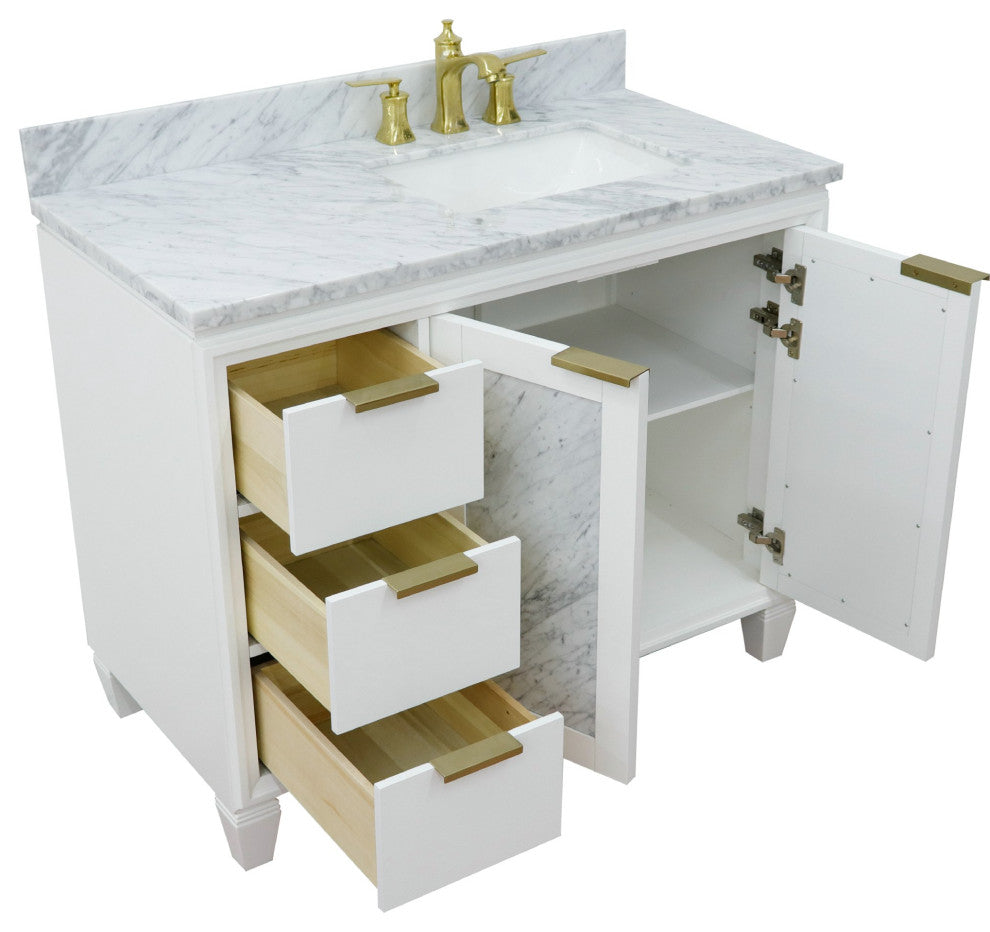 43" Single Vanity, White Finish With White Carrara