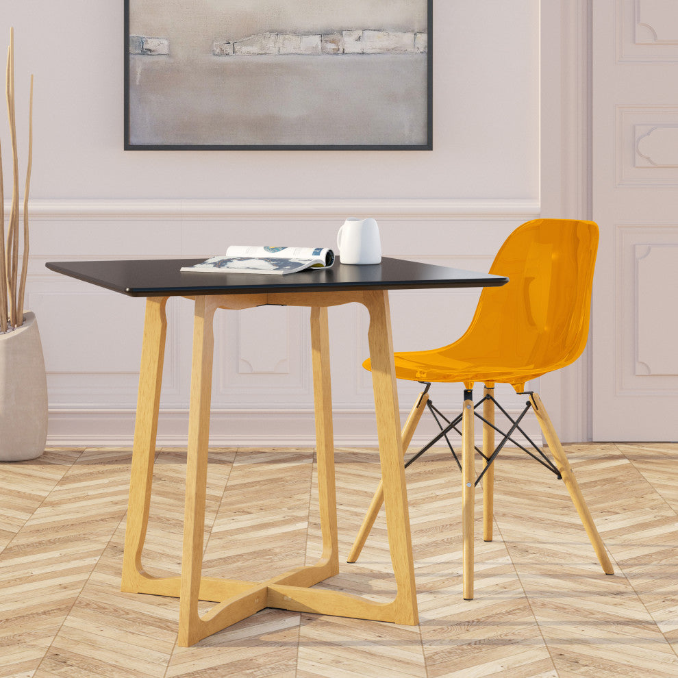 Dover Molded Dinin Side Chair, Wood Dowel Eiffel Base, Transparent Orange