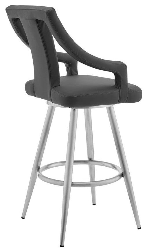 Maxen 30 Gray Faux Leather and Brushed Stainless Steel Swivel Bar Stool