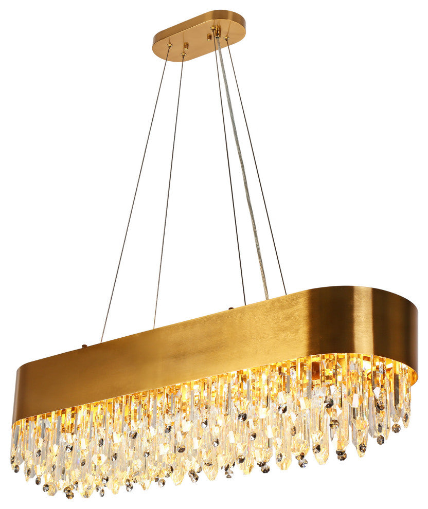 LNC Icarium 10-Light 37" Modern Rectangle Crystal Kitchen Island Light, Brass