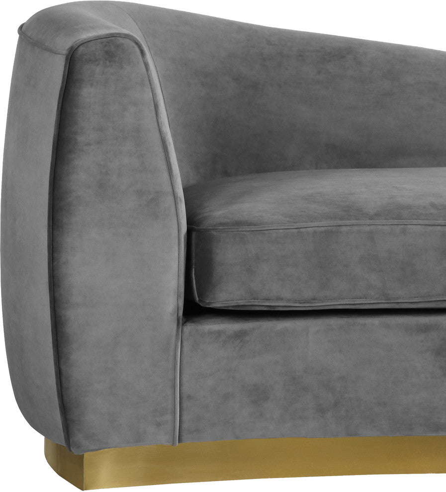 Julian Velvet Upholstered Chaise, Gray, Gold Base