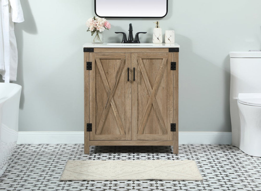 Home Living 19" Farmhouse Natural Oak-Light Bathroom Vanity