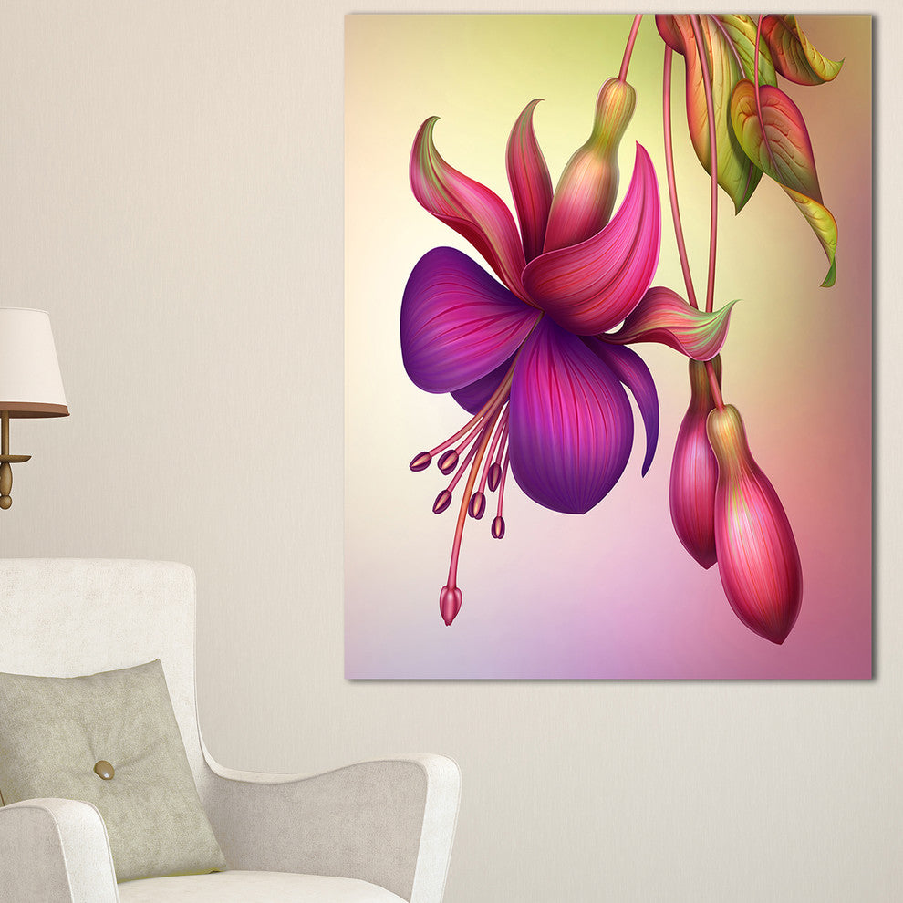 "Fuchsia Flowers With Green Leaves" Wall Art Canvas, 20"x40"