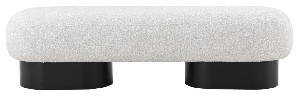 Robertson Boucle Fabric Upholstered Bench, Cream, Black Finish
