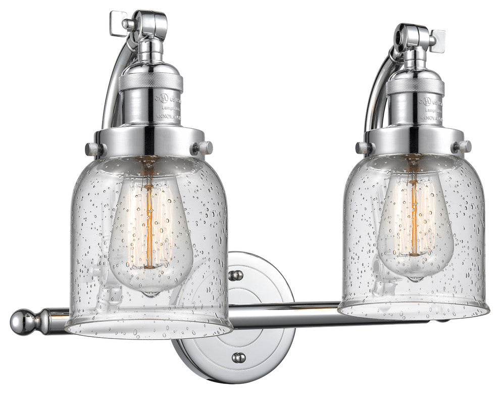 2-Light Small Bell 18" Bath Fixture, Polished Chrome, Glass: Seedy