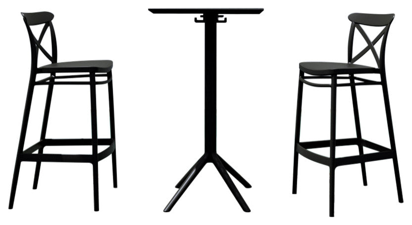 Sky Cross Square Bar Set With 2 Barstools Black