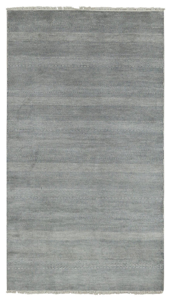 Charcoal Gray Tone on Tone Wool and Silk Hand Knotted Wide Runner Rug, 3'10"x7'