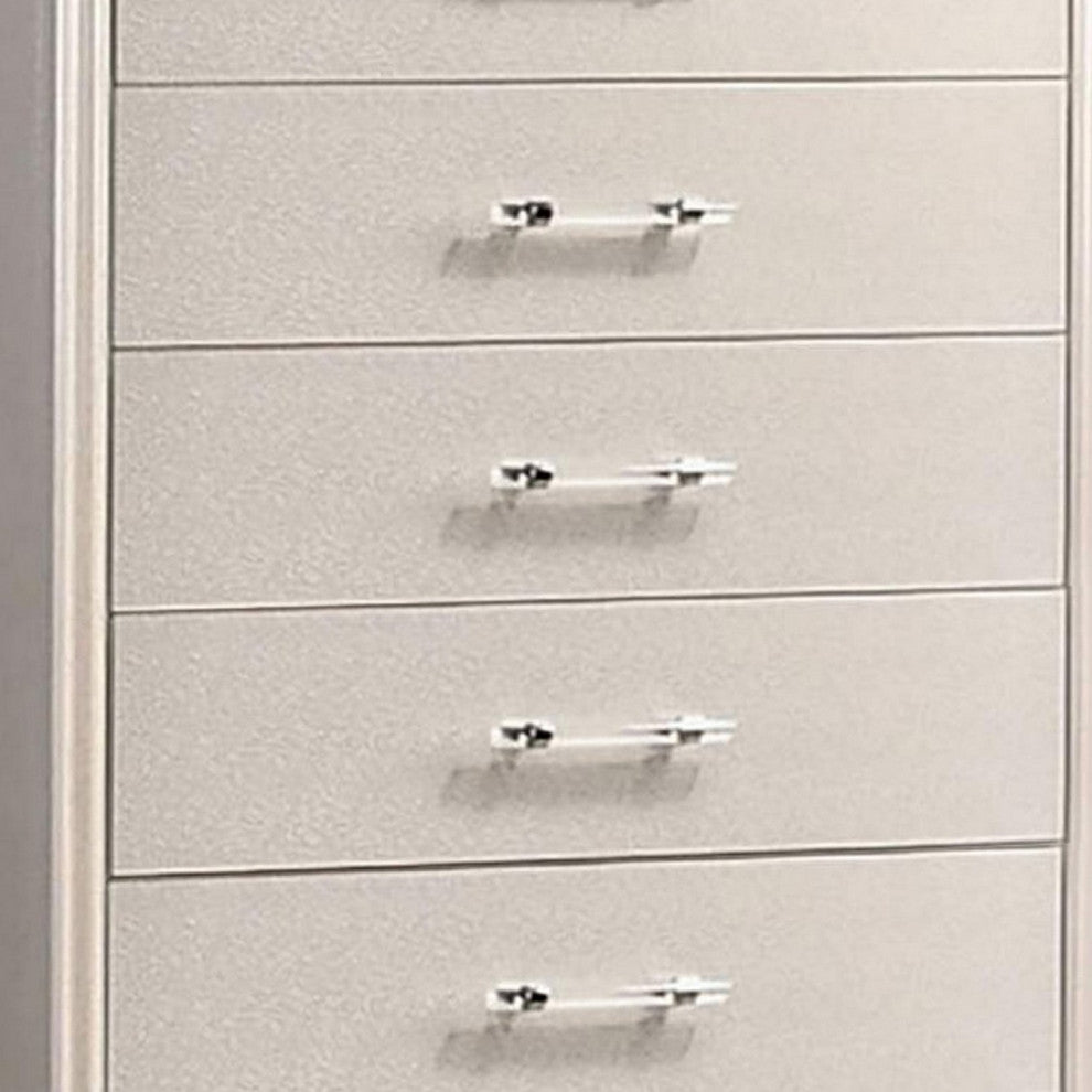 Benzara BM252437 Chest With 5 Drawers and Acrylic Bar Handle, Off white