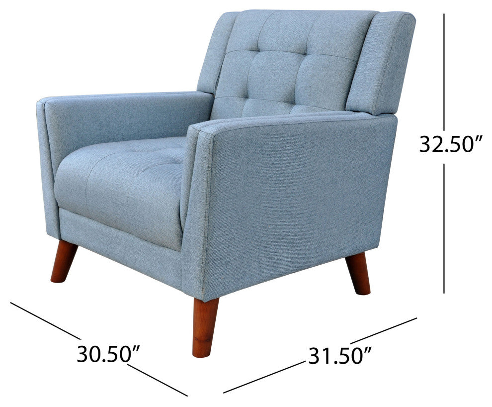 GDF Studio Evelyn Mid Century Modern Fabric Arm Chair, Blue/Walnut