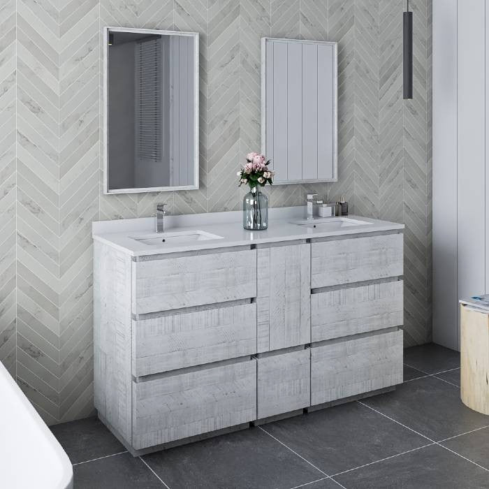 Fresca Formosa Modern 60" Rustic White Floor Standing Double Sink Vanity Set