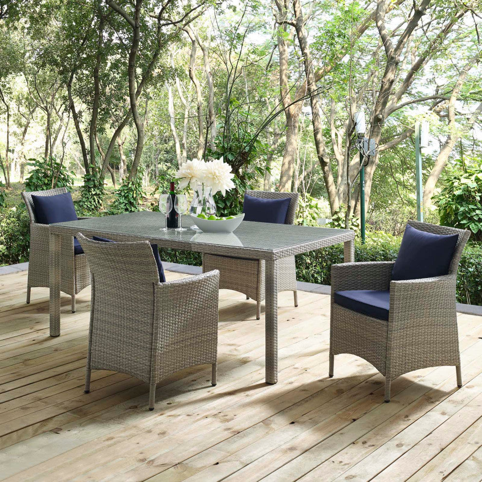 Lounge Sectional Sofa Chair Set, Rattan, Wicker, Gray Blue Navy, Outdoor