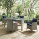 Lounge Sectional Sofa Chair Set, Rattan, Wicker, Gray Blue Navy, Outdoor