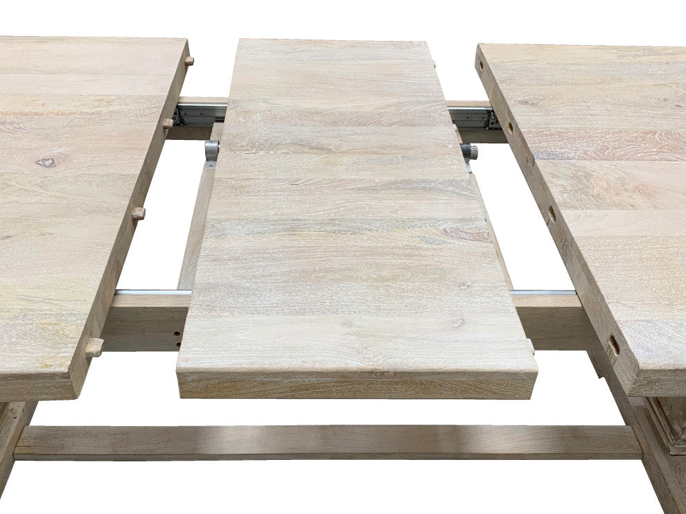 Benedict Extension Dining Table in Mango Solid Wood with White Wash Finish