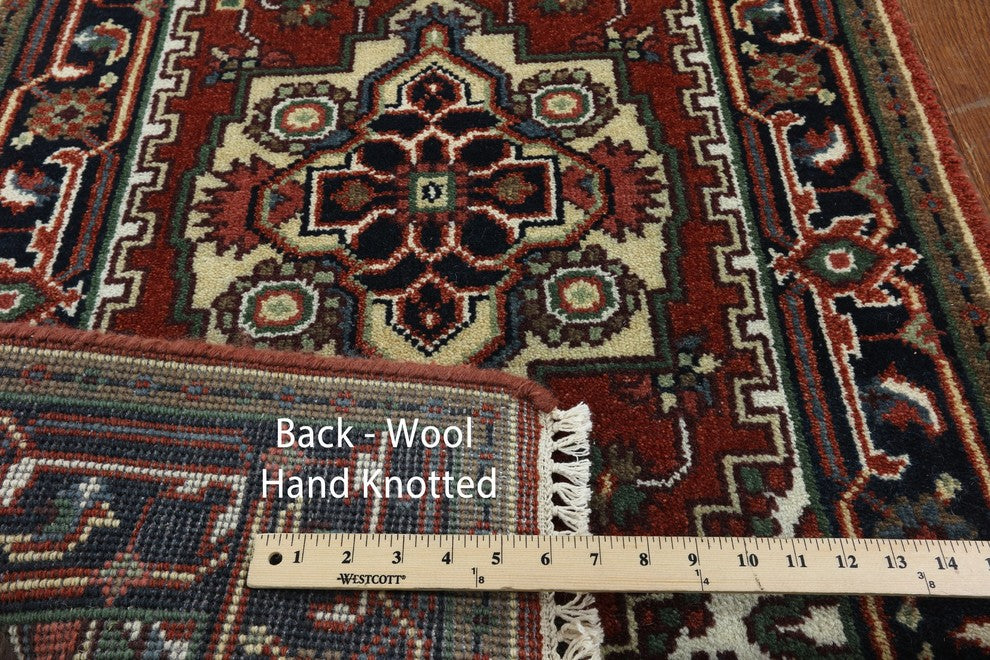 3'x20' Heriz Serapi Runner Red Hand Knotted Wool Area Rug H9215
