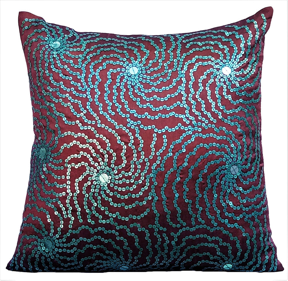 Throw Pillow Covers 20" x 20" Cushion Brown Silk Abstract - Splash Of Turquoise