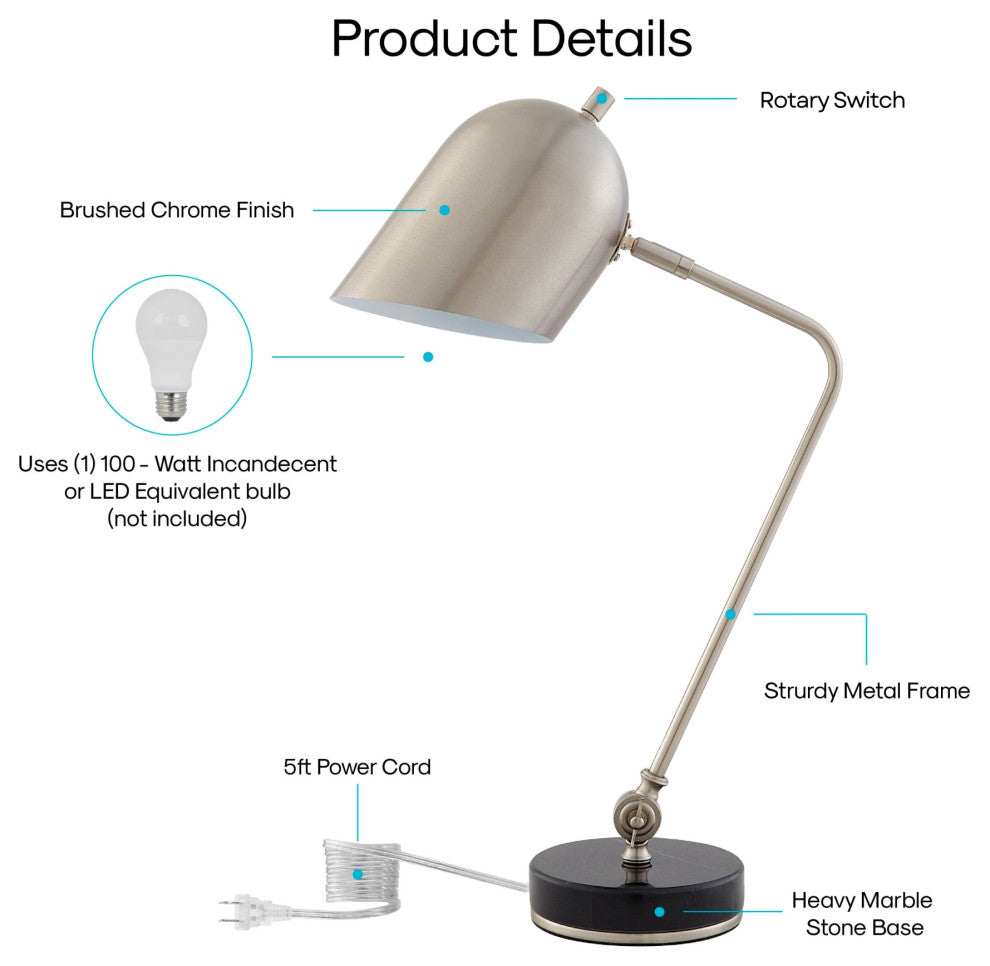 Inspired Home Brilynn Table Lamp, Marble Stone Base, Stainless Steel