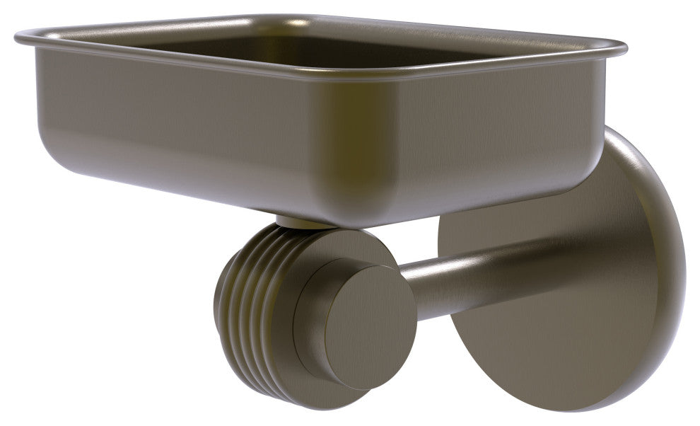 Satellite Orbit Two Wall Mount Soap Dish With Groovy Accents, Antique Brass
