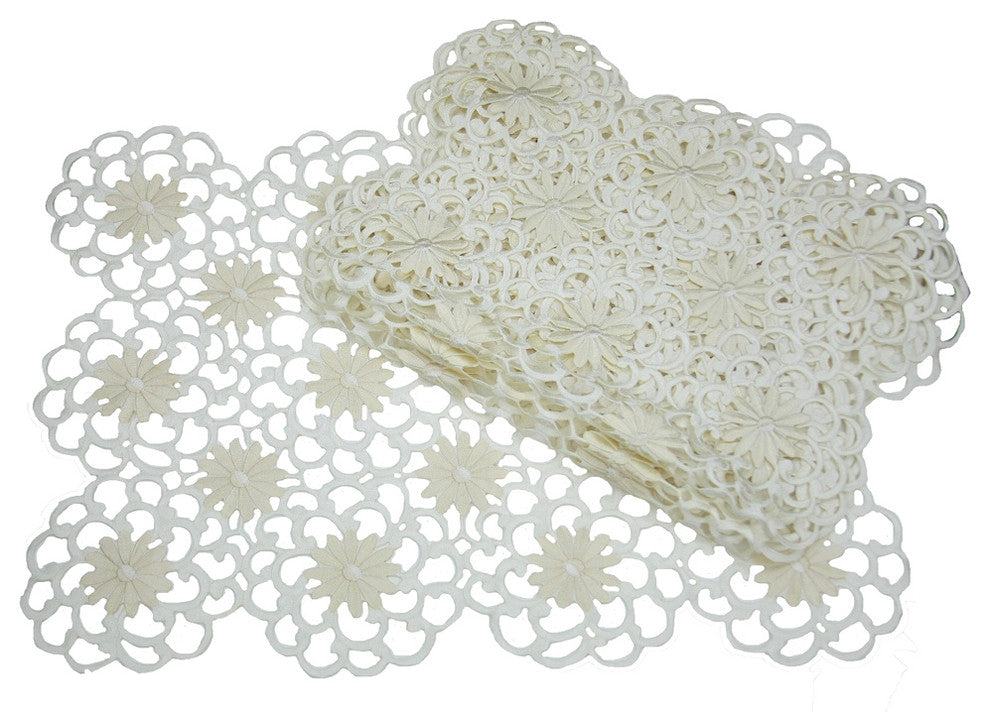 Daisy Splendor Set of 4 Placemat, 14"x20", Ivory