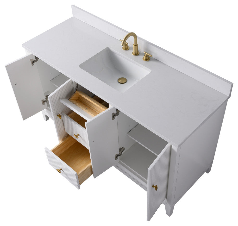 Vanity Art Bathroom Vanity with Engineered Marble Top and Sink, White, 60", Golden Brushed