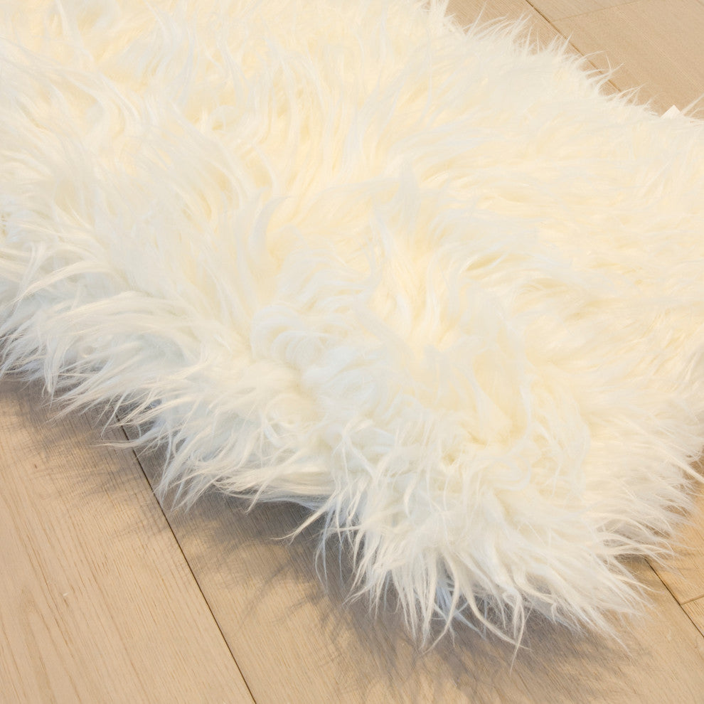 Frisco Mongolian Sheepskin Faux Fur Pillows, Set of 2, Stone White, 12"x20"
