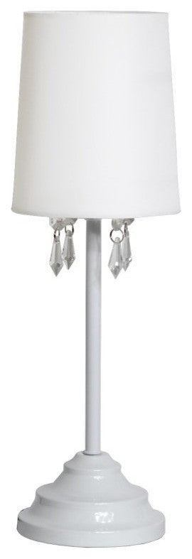 Simple Designs Table Lamp With Fabric Shade and Hanging Acrylic Beads, White