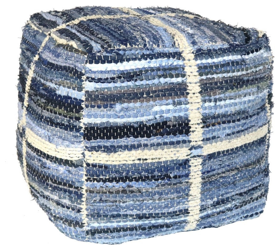 Blue Striped Square Pouf